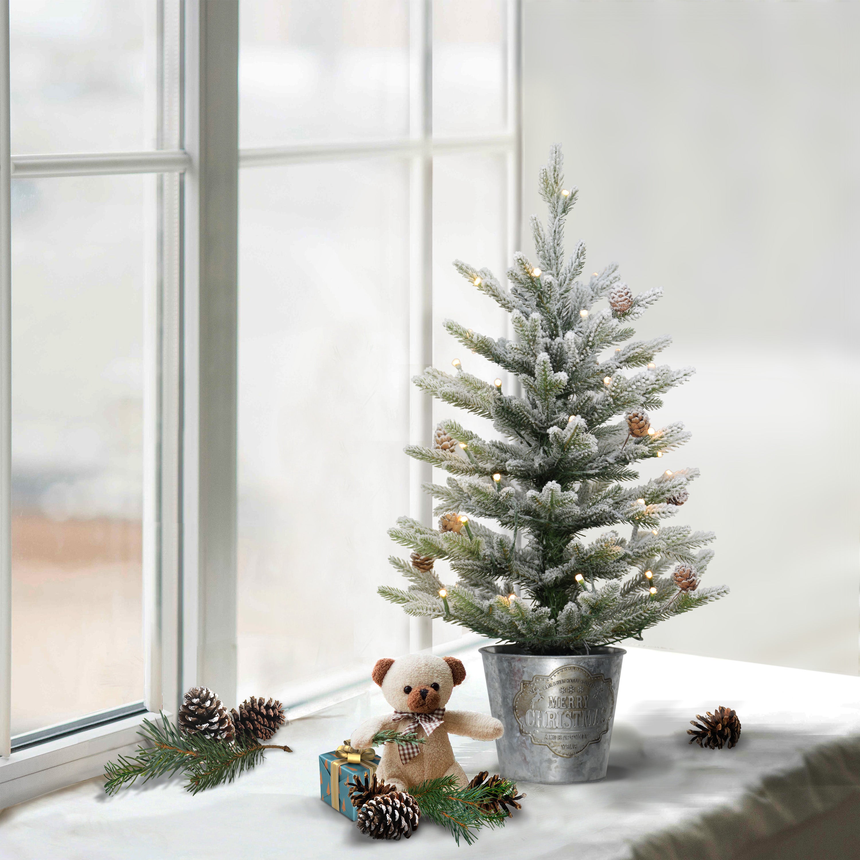 2ft Pre-Lit Flocked Table Top Christmas Tree